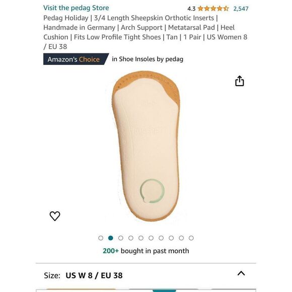 NEW Women's Size 8 Orthopedic Shoe Insole Inserts Arch Support Leather Comfort - Picture 6 of 11